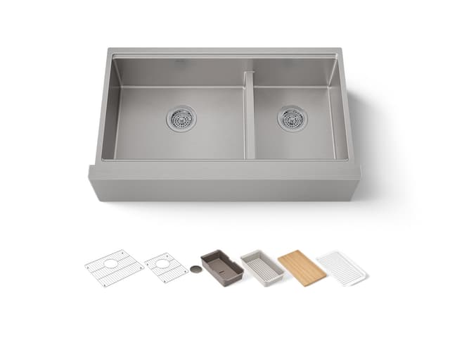 Kohler Strive 35-1/2'' undermount double-bowl farmhouse workstation kitchen sink - Stainless Steel