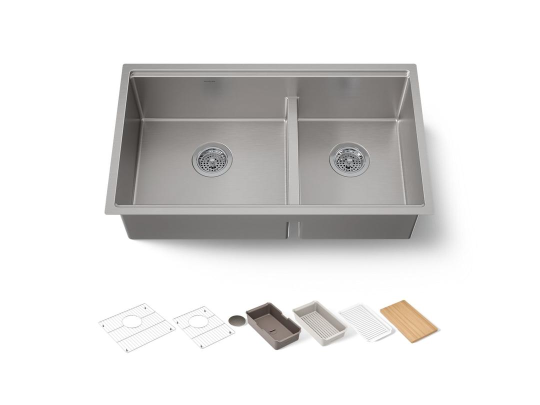 Kohler Strive 32'' undermount double-bowl workstation kitchen sink - Stainless Steel by Kohler