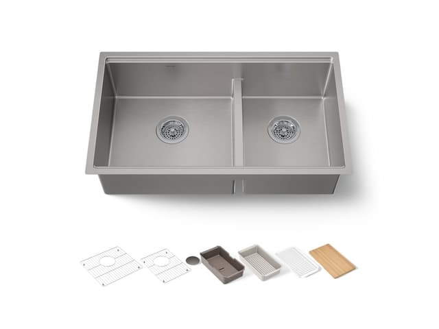 Kohler Strive 32'' undermount double-bowl workstation kitchen sink - Stainless Steel
