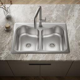 Kohler StaccatoE 33'' top-mount double-bowl kitchen sink - Stainless Steel - image 2