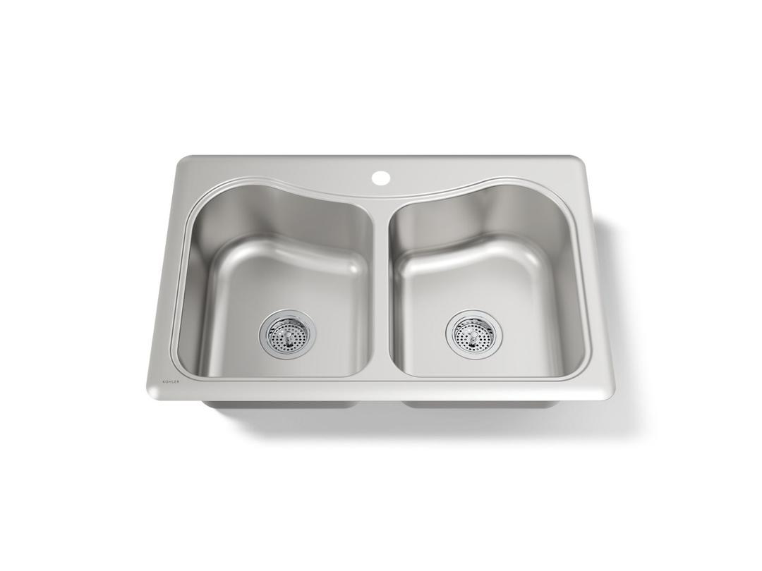 Kohler StaccatoE 33'' top-mount double-bowl kitchen sink - Stainless Steel by Kohler