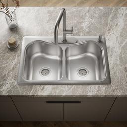 Kohler StaccatoE 33'' top-mount double-bowl kitchen sink - Stainless Steel - image 2