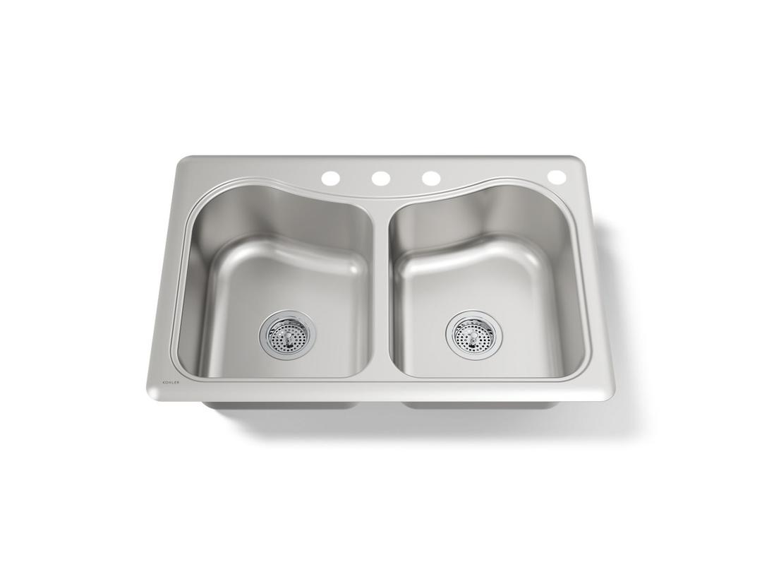 Kohler StaccatoE 33'' top-mount double-bowl kitchen sink - Stainless Steel by Kohler