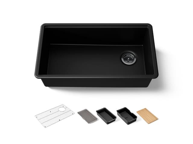 Kohler BillingsE 32-1/2'' undermount single-bowl workstation kitchen sink - Matte Black