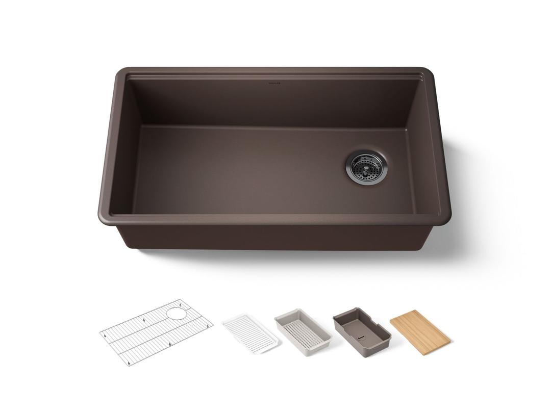 BillingsE 32-1/2'' undermount single-bowl workstation kitchen sink - Matte Brown by Kohler