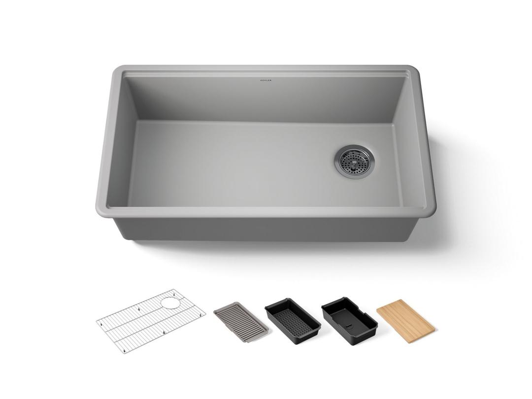 BillingsE 32-1/2'' undermount single-bowl workstation kitchen sink - Matte Grey by Kohler