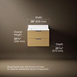 Kohler MaxstowE 24'' wall-hung bathroom vanity cabinet with sink and quartz top - Light Oak - image 3