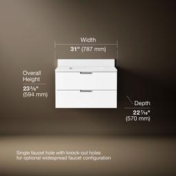 Kohler MaxstowE 30'' wall-hung bathroom vanity cabinet with sink and quartz top - White - image 3