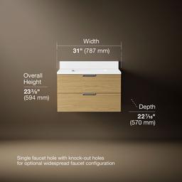 Kohler MaxstowE 30'' wall-hung bathroom vanity cabinet with sink and quartz top - Light Oak - image 3