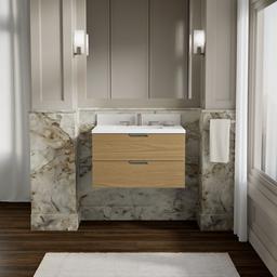 Kohler MaxstowE 30'' wall-hung bathroom vanity cabinet with sink and quartz top - Light Oak - image 2