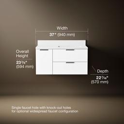 Kohler MaxstowE 36'' wall-hung bathroom vanity cabinet with sink and quartz top - White - image 3