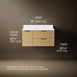 Kohler MaxstowE 36'' wall-hung bathroom vanity cabinet with sink and quartz top - Light Oak - image 3