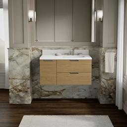 Kohler MaxstowE 36'' wall-hung bathroom vanity cabinet with sink and quartz top - Light Oak - image 2