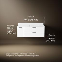 Kohler MaxstowE 48'' wall-hung bathroom vanity cabinet with sink and quartz top - White - image 3