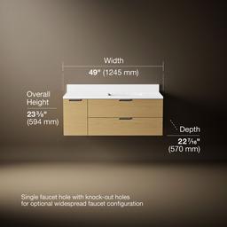 Kohler MaxstowE 48'' wall-hung bathroom vanity cabinet with sink and quartz top - Light Oak - image 3