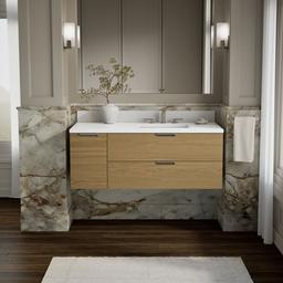 Kohler MaxstowE 48'' wall-hung bathroom vanity cabinet with sink and quartz top - Light Oak - image 2