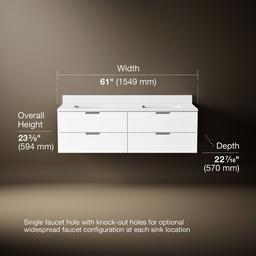 Kohler MaxstowE 60'' wall-hung bathroom vanity cabinet with sink and quartz top - White - image 3