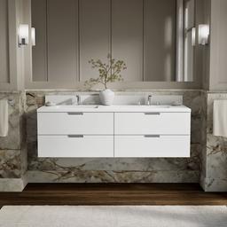 Kohler MaxstowE 60'' wall-hung bathroom vanity cabinet with sink and quartz top - White - image 2