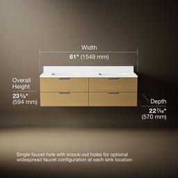 Kohler MaxstowE 60'' wall-hung bathroom vanity cabinet with sink and quartz top - Light Oak - image 3