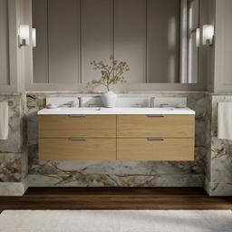 Kohler MaxstowE 60'' wall-hung bathroom vanity cabinet with sink and quartz top - Light Oak - image 2