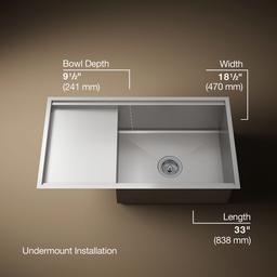 Kohler StagesE 33'' undermount single-bowl kitchen sink - Stainless Steel - image 3
