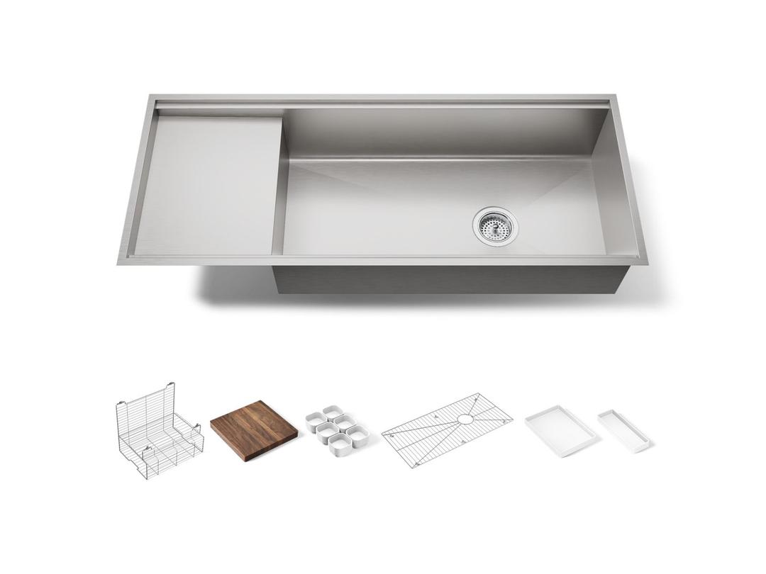 Kohler StagesE 45'' undermount single-bowl workstation kitchen sink - Stainless Steel by Kohler