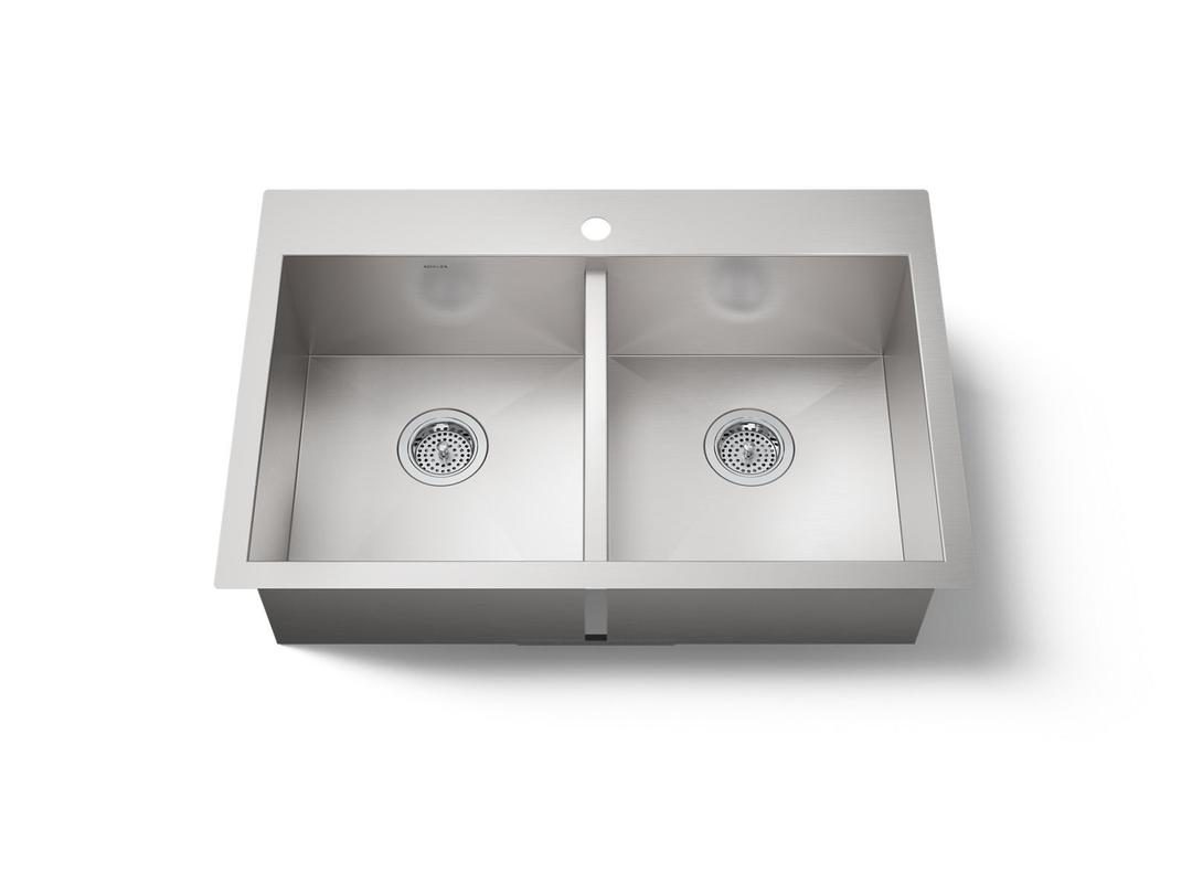 Kohler VaultE 33'' top-/undermount double-bowl kitchen sink - Stainless Steel by Kohler