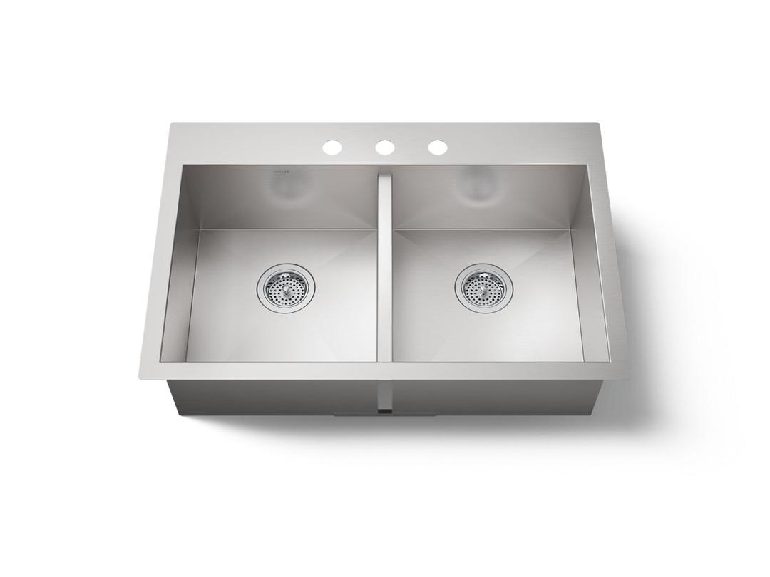 Kohler VaultE 33'' top-/undermount double-bowl kitchen sink - Stainless Steel by Kohler