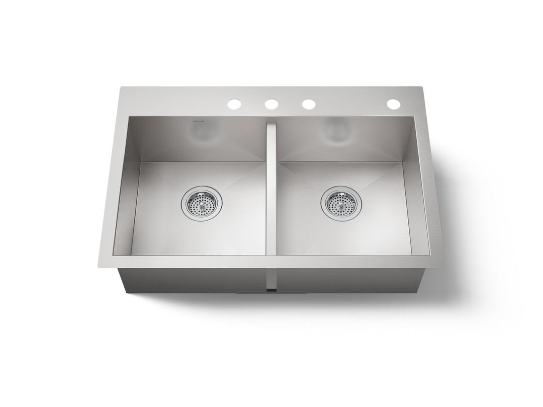 Kohler VaultE 33'' top-/undermount double-bowl kitchen sink - Stainless Steel by Kohler