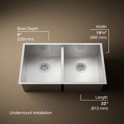 Kohler VaultE 32'' undermount double-bowl kitchen sink - Stainless Steel - image 3
