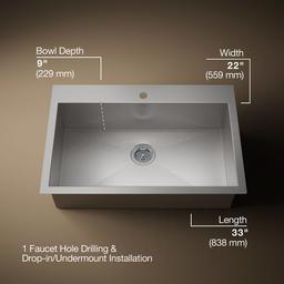 Kohler VaultE 33'' top-/undermount single-bowl kitchen sink - Stainless Steel - image 3