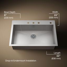 Kohler VaultE 33'' top-/undermount single-bowl kitchen sink - Stainless Steel - image 3