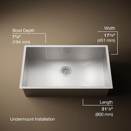 Kohler VaultE 32'' undermount single-bowl large kitchen sink - Stainless Steel - image 3
