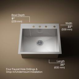 Kohler VaultE 25'' top-/undermount single-bowl kitchen sink - Stainless Steel - image 3