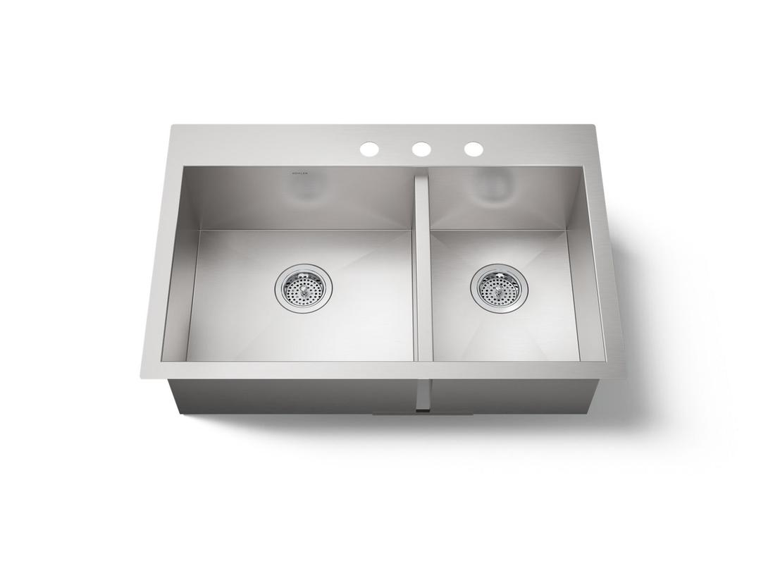 Kohler VaultE 33'' top-/undermount double-bowl kitchen sink - Stainless Steel by Kohler