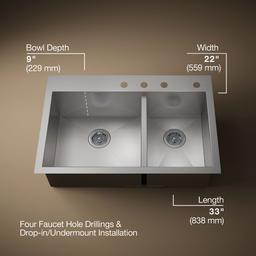 Kohler VaultE 33'' top-/undermount double-bowl kitchen sink - Stainless Steel - image 3