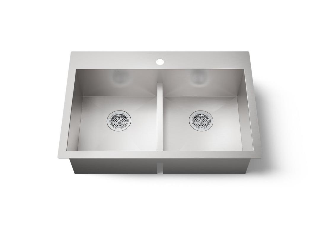 Kohler VaultE Smart Divide 33'' top-/undermount double-bowl kitchen sink - Stainless Steel by Kohler
