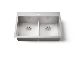 Kohler VaultE Smart Divide 33'' top-/undermount double-bowl kitchen sink - Stainless Steel - image 1