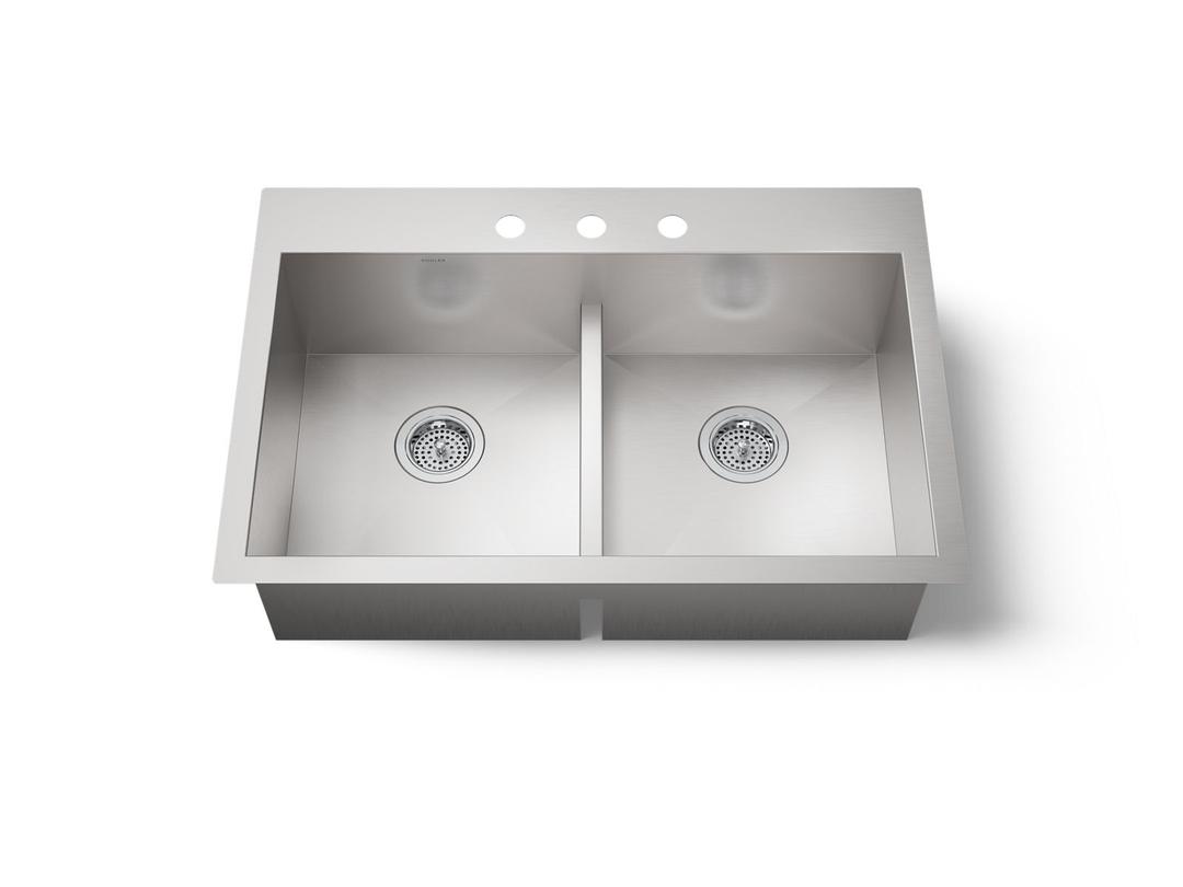 Kohler VaultE Smart Divide 33'' top-/undermount double-bowl kitchen sink - Stainless Steel by Kohler