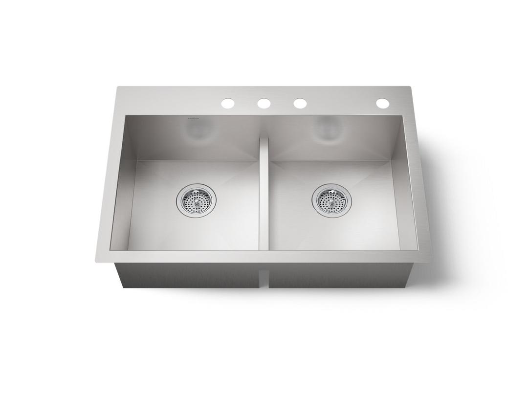 Kohler VaultE Smart Divide 33'' top-/undermount double-bowl kitchen sink - Stainless Steel by Kohler