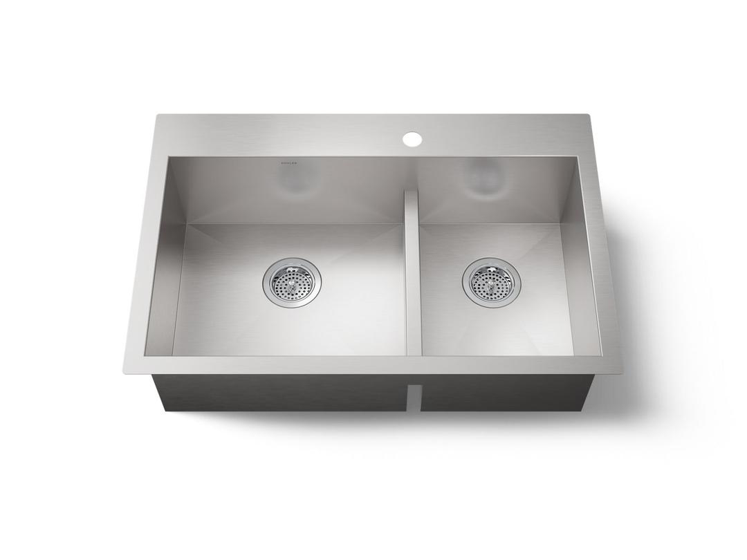 Kohler VaultE Smart Divide 33'' top-/undermount double-bowl kitchen sink - Stainless Steel by Kohler