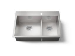 Kohler VaultE Smart Divide 33'' top-/undermount double-bowl kitchen sink - Stainless Steel - image 1
