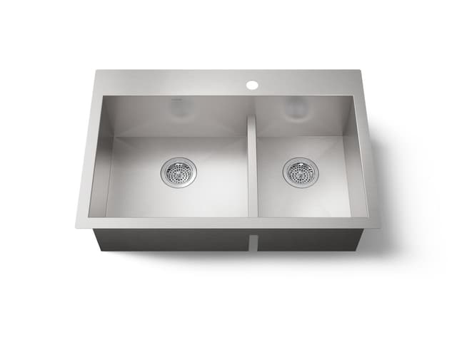 Kohler VaultE Smart Divide 33'' top-/undermount double-bowl kitchen sink - Stainless Steel