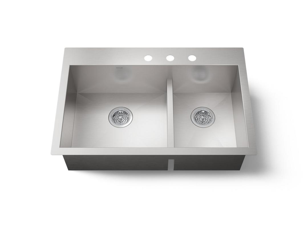Kohler VaultE Smart Divide 33'' top-/undermount double-bowl kitchen sink - Stainless Steel by Kohler