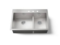Kohler VaultE Smart Divide 33'' top-/undermount double-bowl kitchen sink - Stainless Steel - image 1