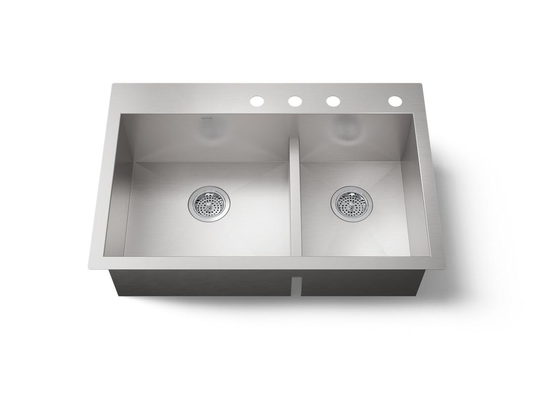 Kohler VaultE Smart Divide 33'' top-/undermount double-bowl kitchen sink - Stainless Steel by Kohler