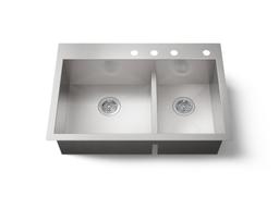 Kohler VaultE Smart Divide 33'' top-/undermount double-bowl kitchen sink - Stainless Steel - image 1
