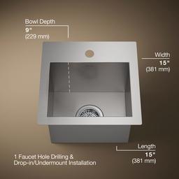 Kohler VaultE 15'' top-/undermount bar sink - Stainless Steel - image 3
