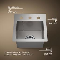 Kohler VaultE 12-1/4'' top-/undermount bar sink - Stainless Steel - image 3