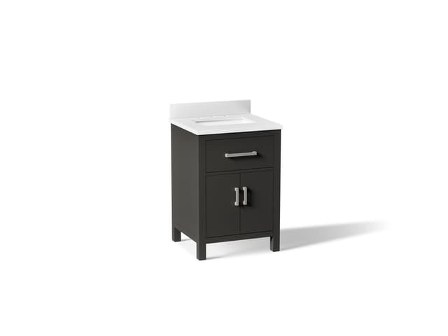 Kohler Kresla 24'' bathroom vanity cabinet with sink and quartz top - Carbon Oak